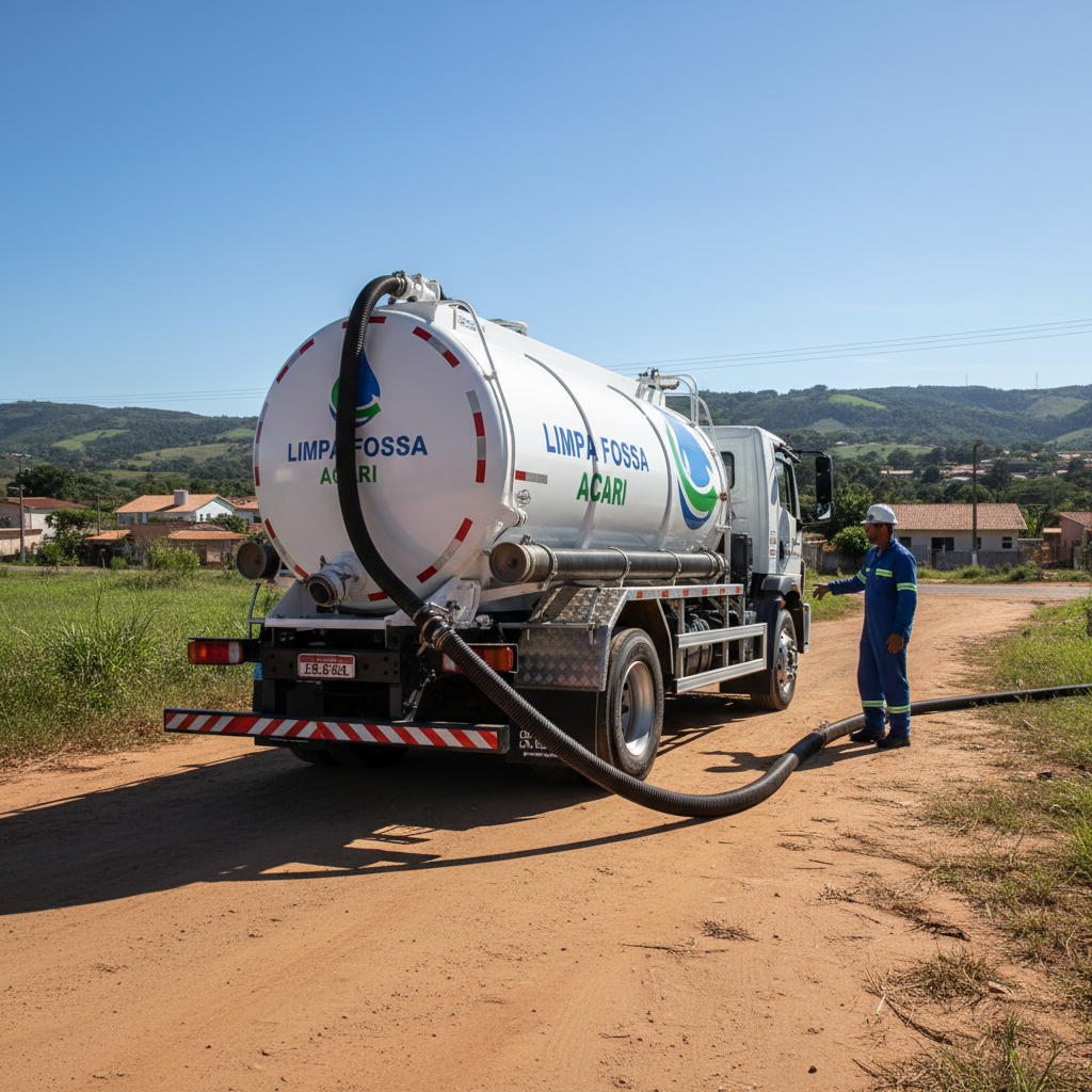 Limpa Fossa em Acari — caminhão e equipe da Limpa Fossa atendendo 24h