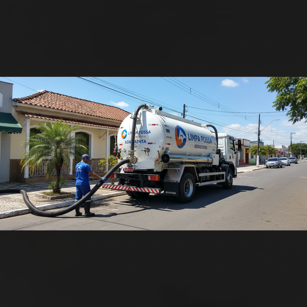 Limpa Fossa em Adamantina SP — caminhão e equipe da Limpa Fossa atendendo 24h