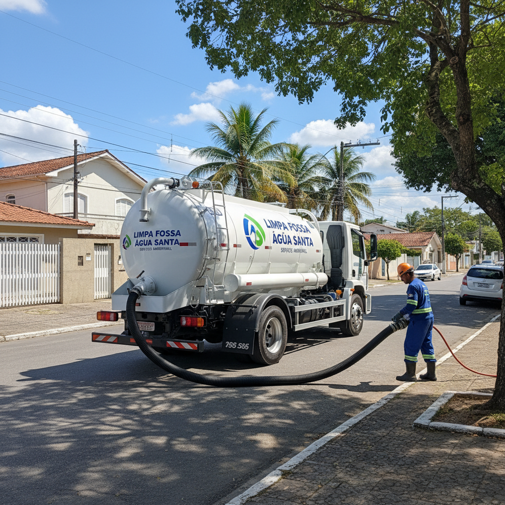 Limpeza de Fossa Séptica em Agua Santa SP — caminhão e equipe da Limpa Fossa atendendo 24h
