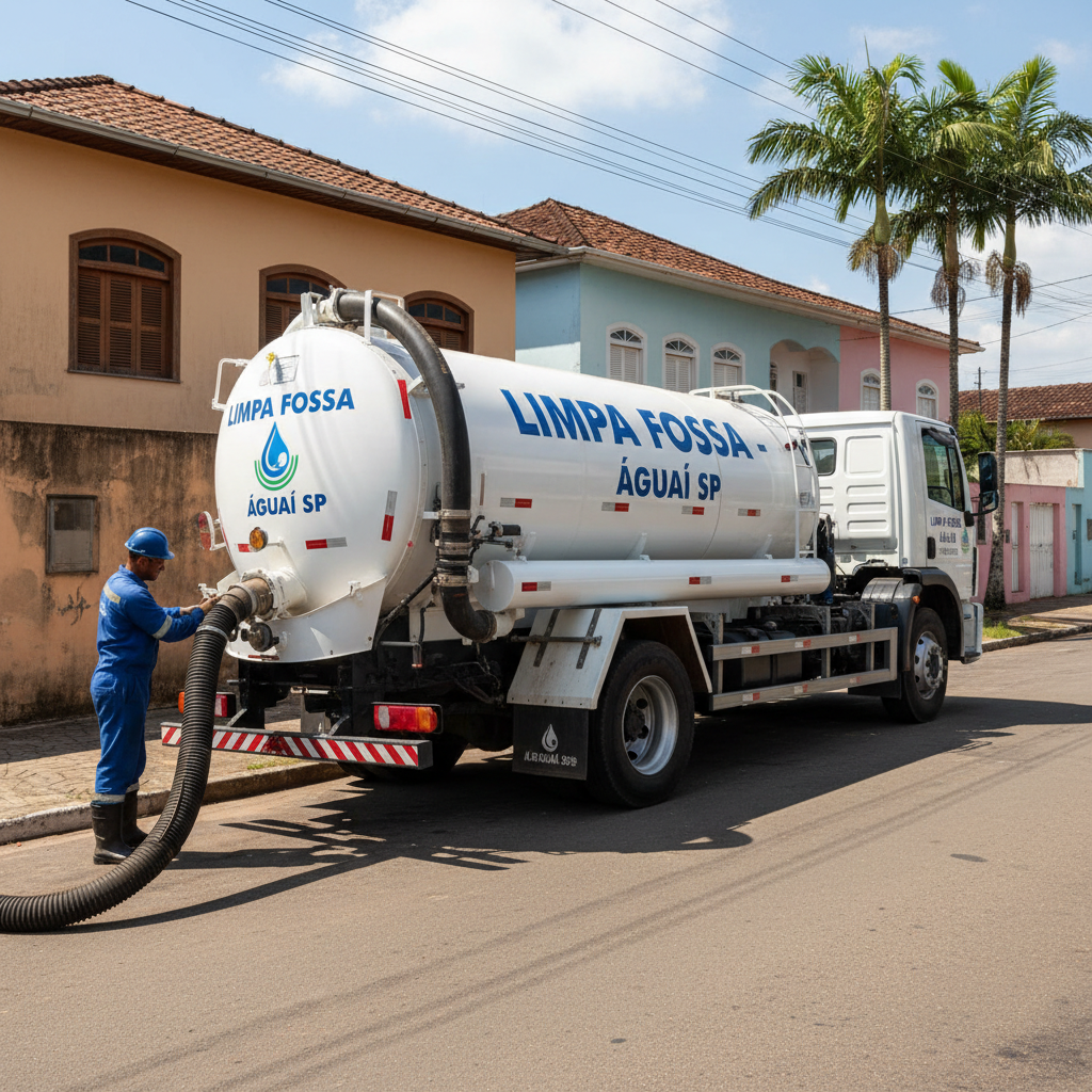 Limpa Fossa em Aguaí SP — caminhão e equipe da Limpa Fossa atendendo 24h