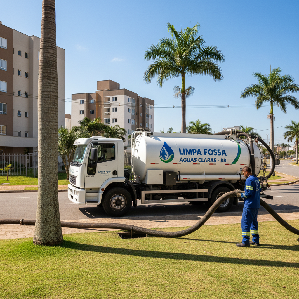 Limpa Fossa em Águas Claras — caminhão e equipe da Limpa Fossa atendendo 24h