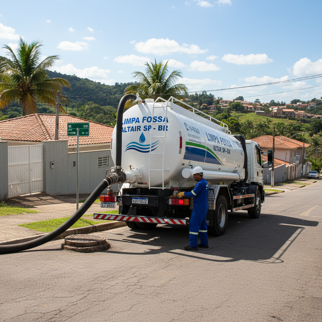 Limpa Fossa em Altair SP — caminhão e equipe da Limpa Fossa atendendo 24h
