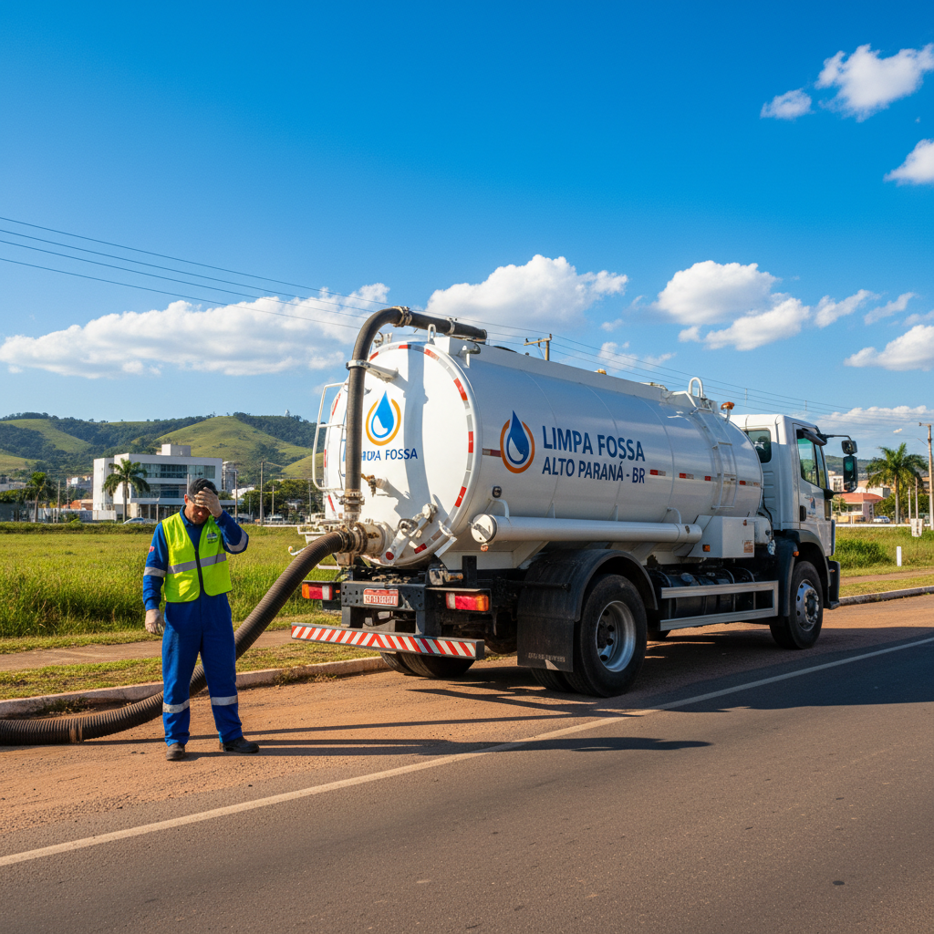 Limpa Fossa em Alto Paraná — caminhão e equipe da Limpa Fossa atendendo 24h