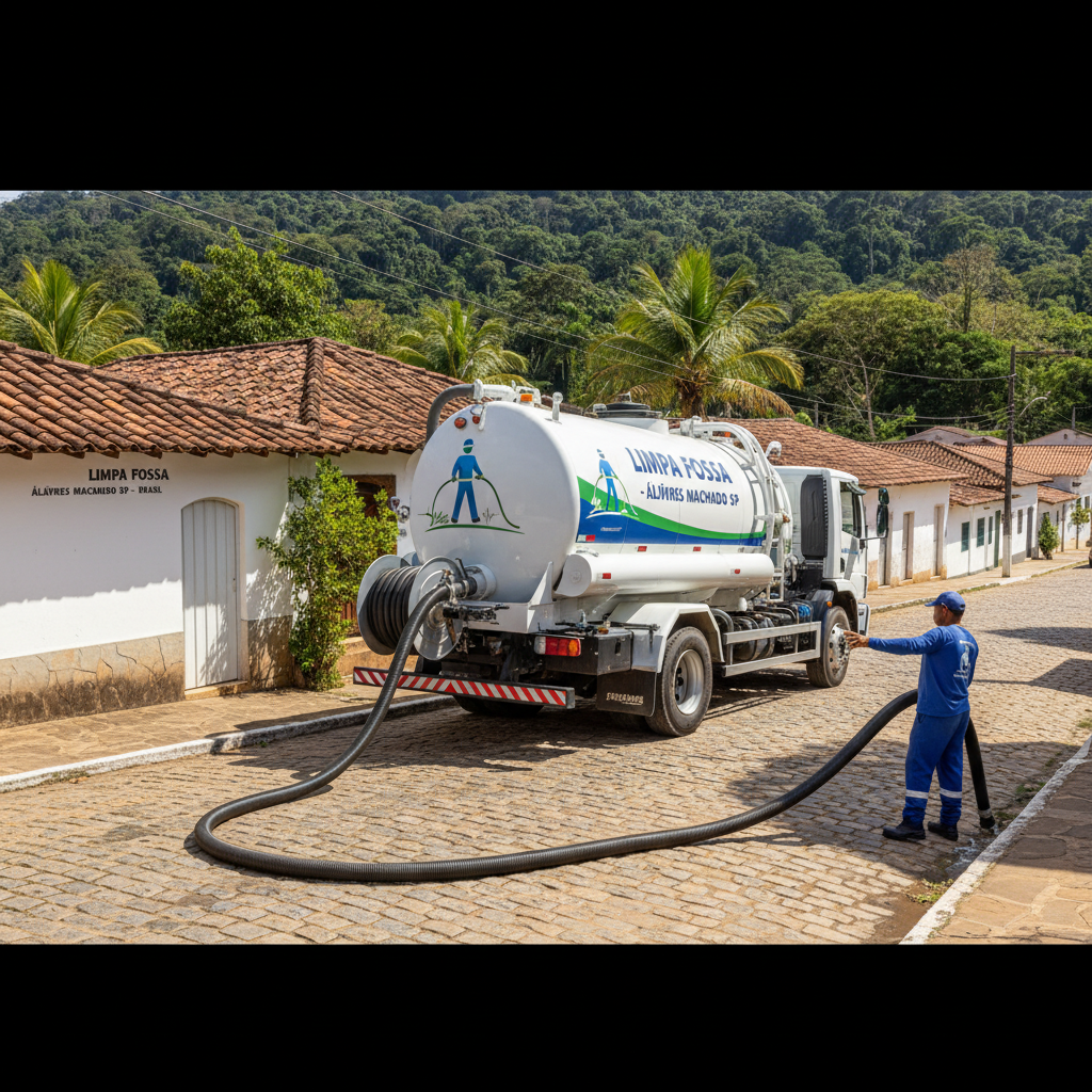 Limpa Fossa em Álvares Machado SP — caminhão e equipe da Limpa Fossa atendendo 24h