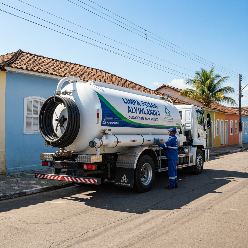 Limpa Fossa em Alvinlândia SP — caminhão e equipe da Limpa Fossa atendendo 24h