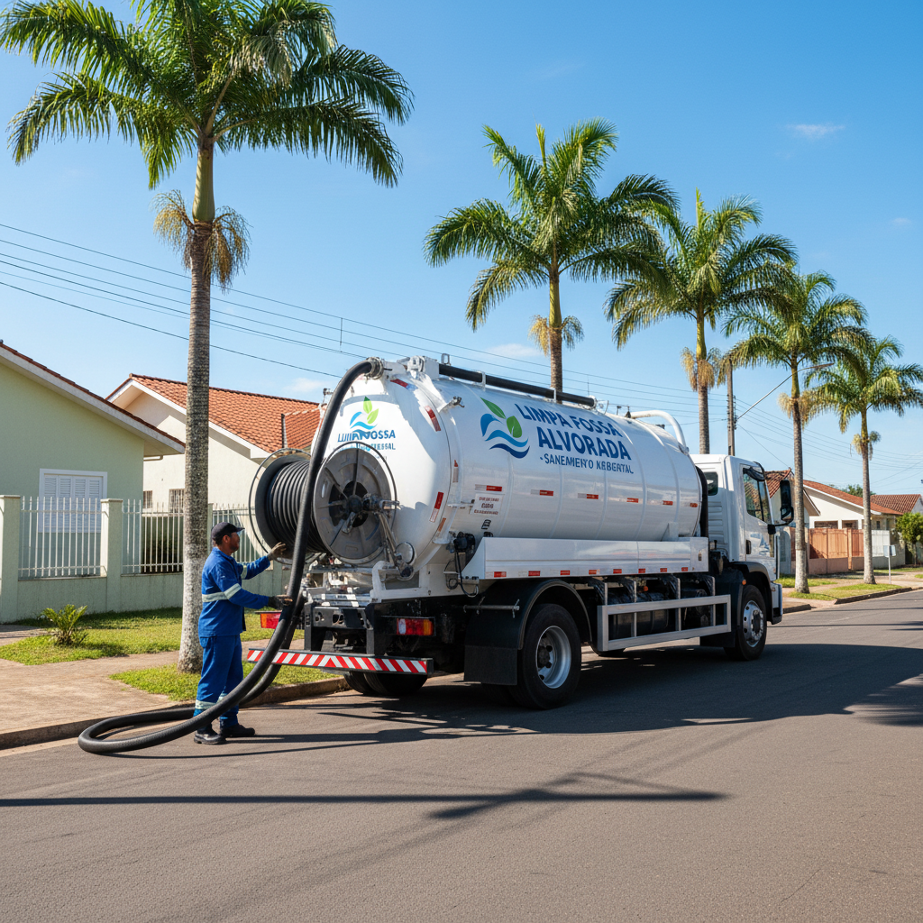 Limpa Fossa em Alvorada — caminhão e equipe da Limpa Fossa atendendo 24h