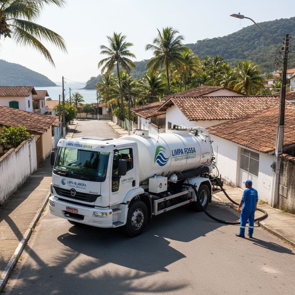 Limpa Fossa em Angra dos Reis — caminhão e equipe da Limpa Fossa atendendo 24h
