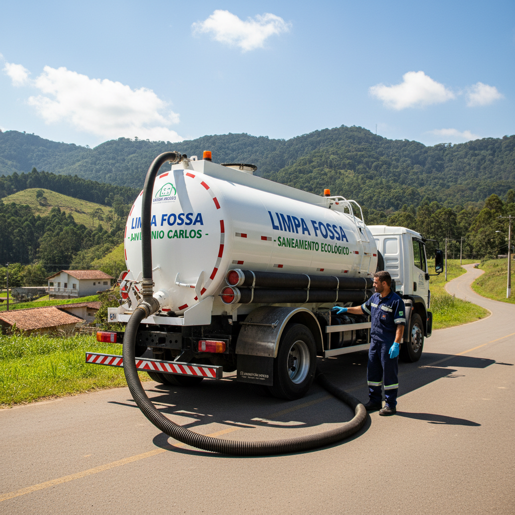 Limpa Fossa em Antônio Carlos — caminhão e equipe da Limpa Fossa atendendo 24h
