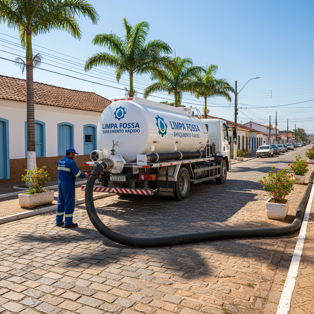 Limpa Fossa em Araçatuba SP — caminhão e equipe da Limpa Fossa atendendo 24h