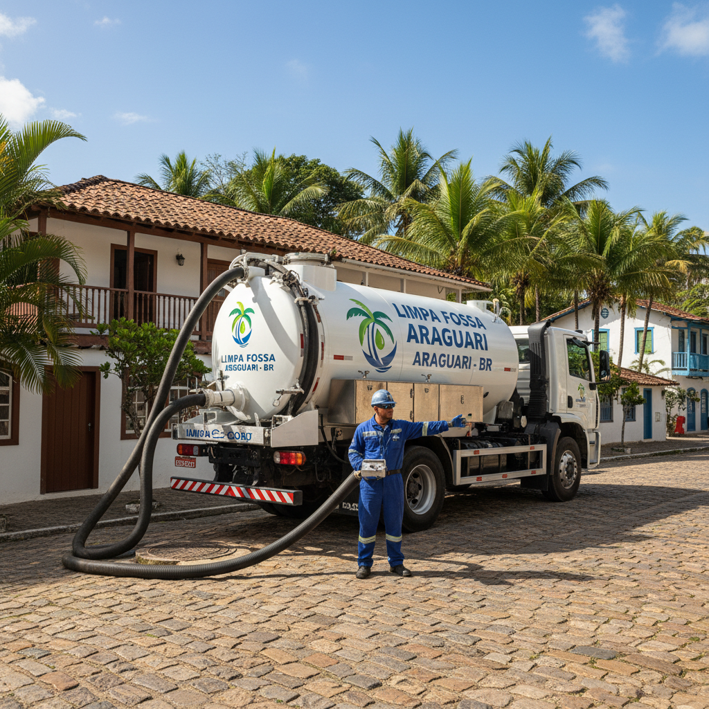 Limpa Fossa em Araguari — caminhão e equipe da Limpa Fossa atendendo 24h