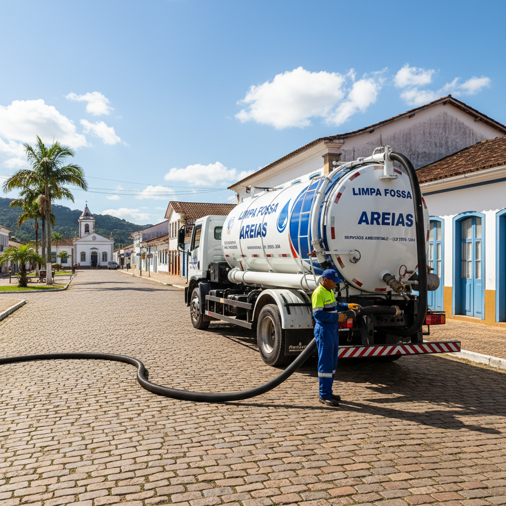 Limpa Fossa em Areias SP — caminhão e equipe da Limpa Fossa atendendo 24h