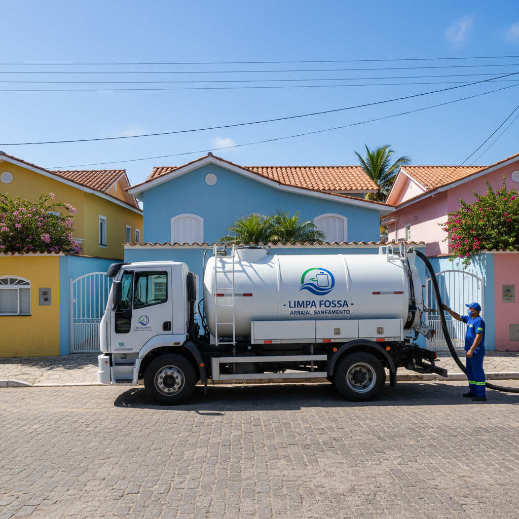 Limpa Fossa em Arraial do Cabo — caminhão e equipe da Limpa Fossa atendendo 24h