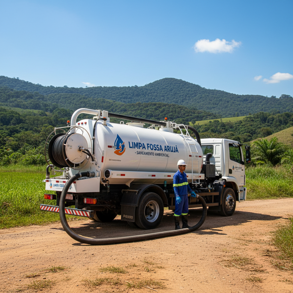 Limpa Fossa em Arujá SP — caminhão e equipe da Limpa Fossa atendendo 24h