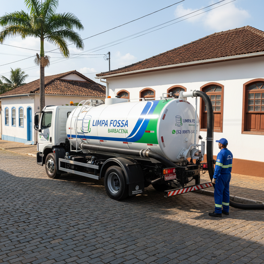 Limpa Fossa em Barbacena — caminhão e equipe da Limpa Fossa atendendo 24h