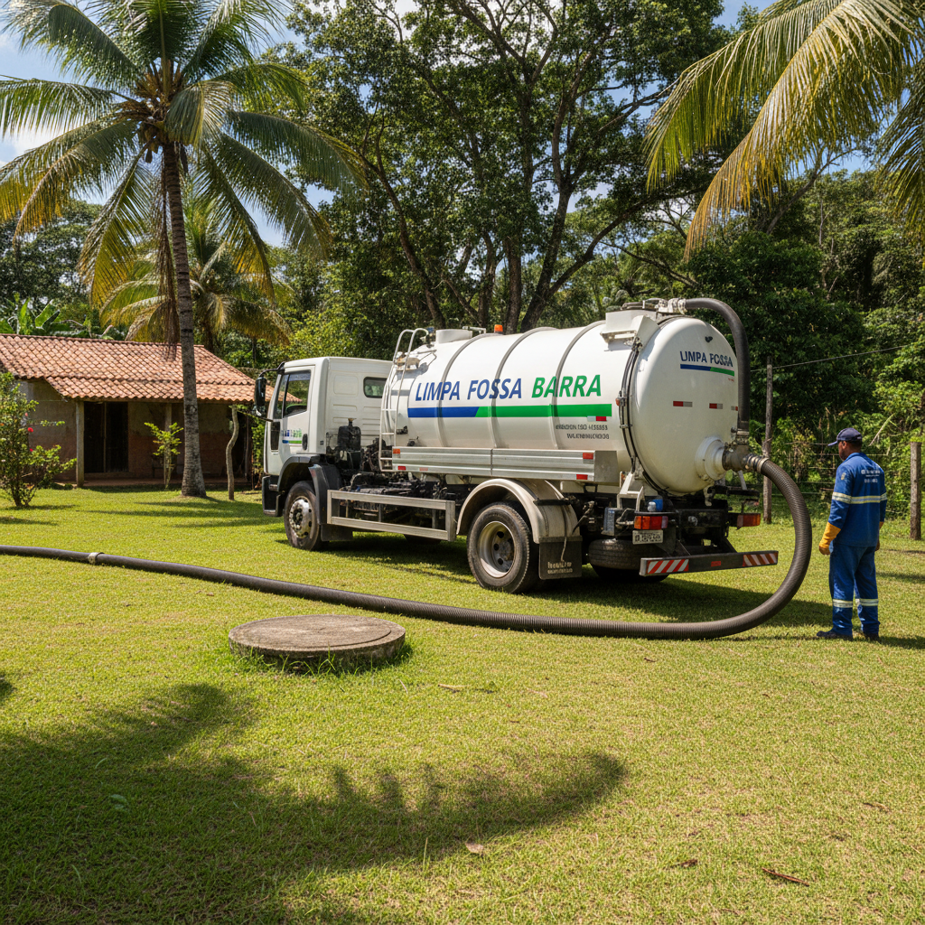 Limpa Fossa em Barra da Tijuca — caminhão e equipe da Limpa Fossa atendendo 24h