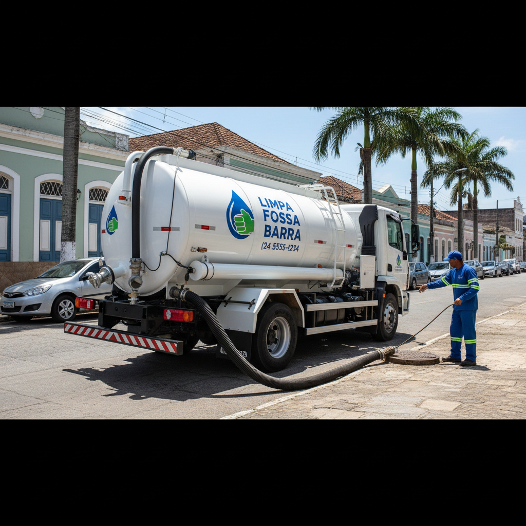 Limpa Fossa em Barra do Piraí — caminhão e equipe da Limpa Fossa atendendo 24h