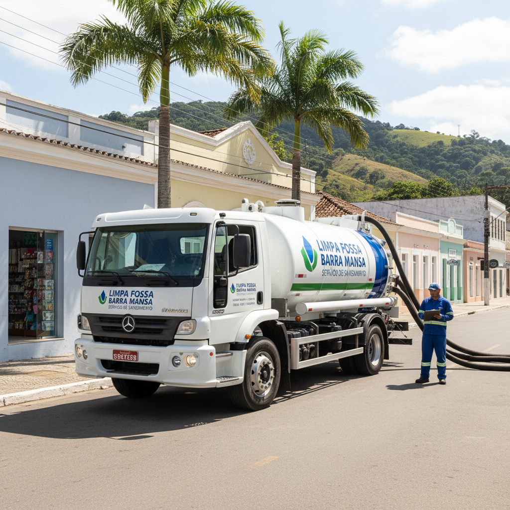 Limpa Fossa em Barra Mansa — caminhão e equipe da Limpa Fossa atendendo 24h