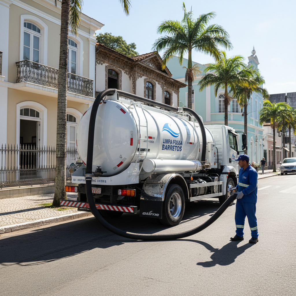Limpa Fossa em Barretos SP — caminhão e equipe da Limpa Fossa atendendo 24h
