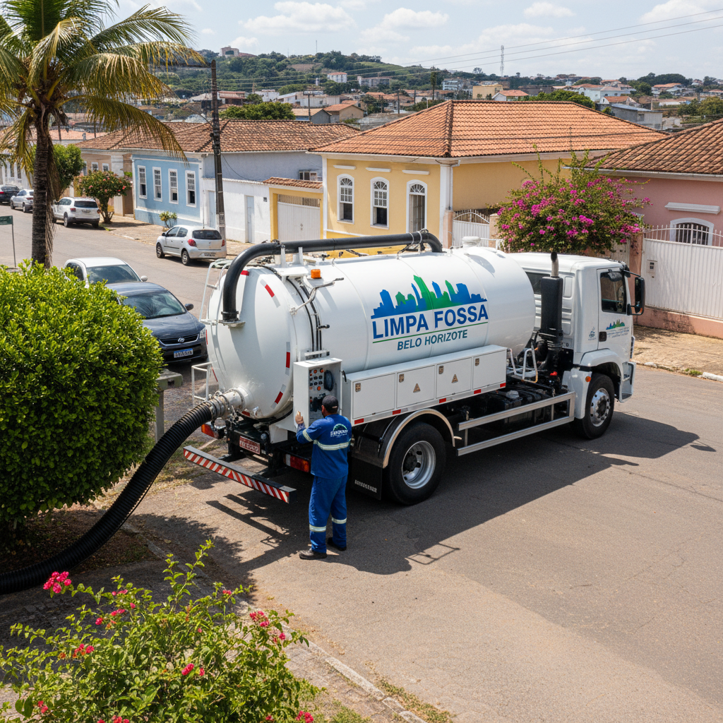Limpa Fossa em Belo Horizonte — caminhão e equipe da Limpa Fossa atendendo 24h