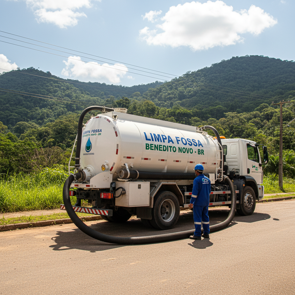 Limpa Fossa em Benedito Novo — caminhão e equipe da Limpa Fossa atendendo 24h