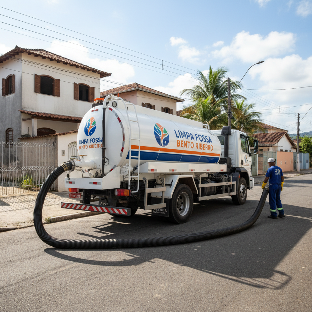 Desentupimento de Fossa em Bento Ribeiro SP — caminhão e equipe da Limpa Fossa atendendo 24h