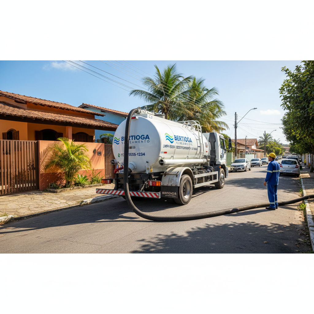 Limpa Fossa em Bertioga SP — caminhão e equipe da Limpa Fossa atendendo 24h