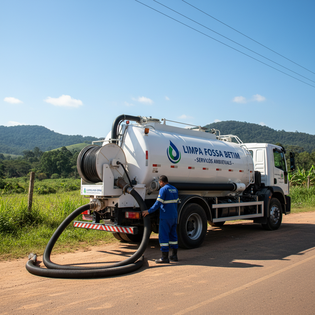 Limpa Fossa em Betim — caminhão e equipe da Limpa Fossa atendendo 24h