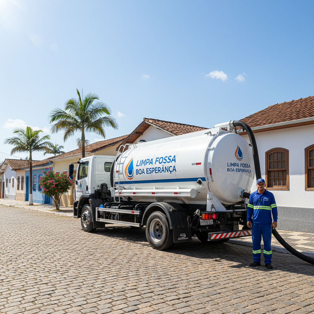 Limpa Fossa em Boa Esperança do Sul SP — caminhão e equipe da Limpa Fossa atendendo 24h
