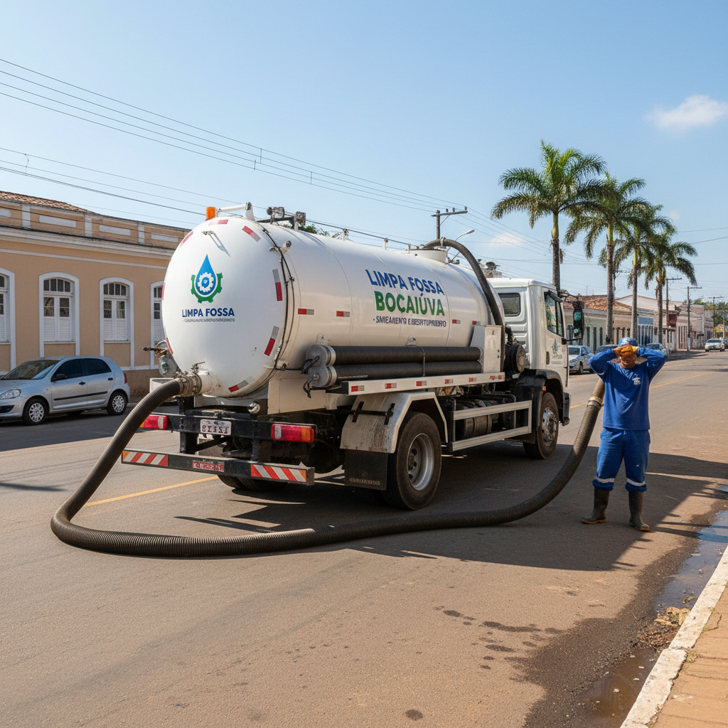 Limpa Fossa em Bocaiúva — caminhão e equipe da Limpa Fossa atendendo 24h