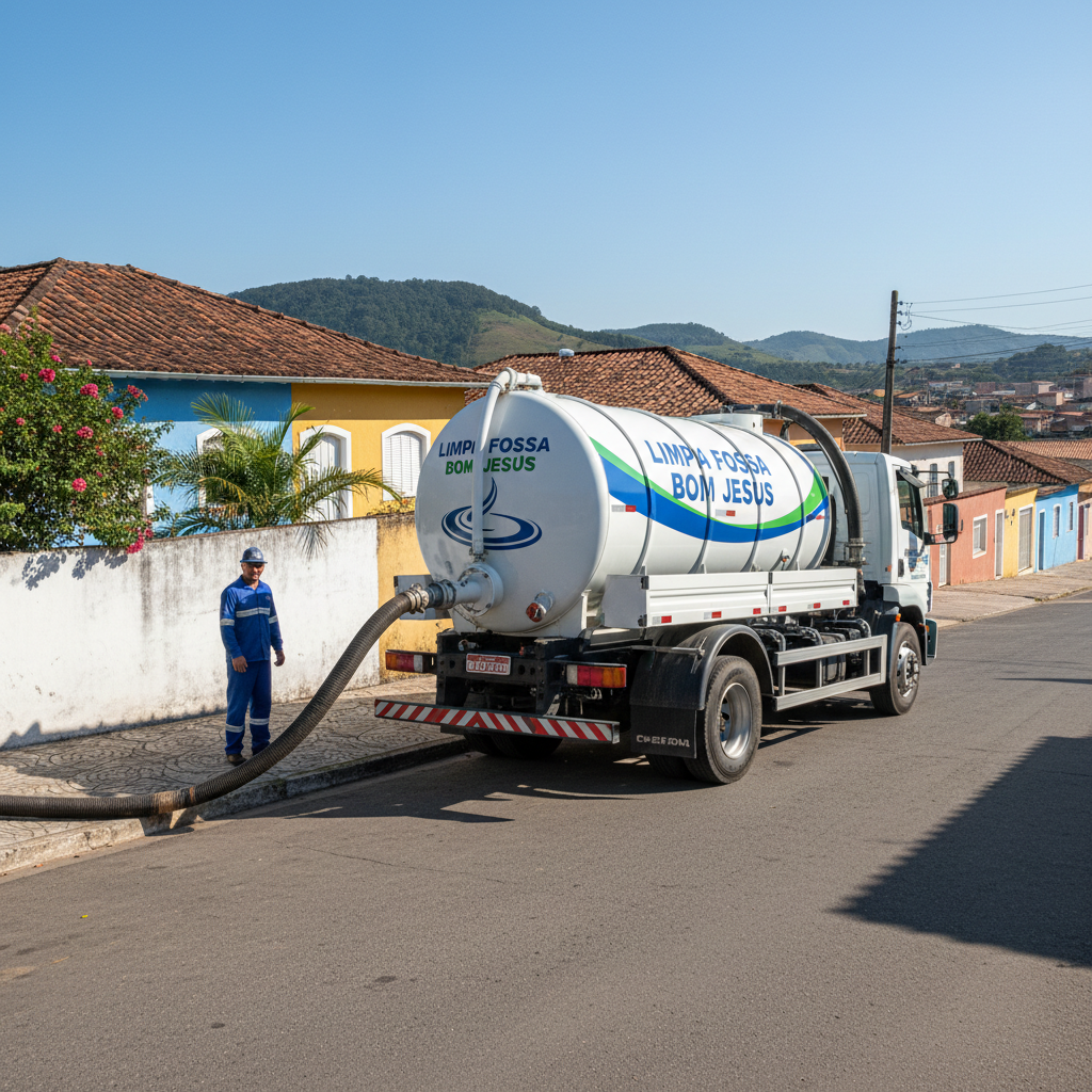 Limpa Fossa em Bom Jesus do Itabapoana — caminhão e equipe da Limpa Fossa atendendo 24h