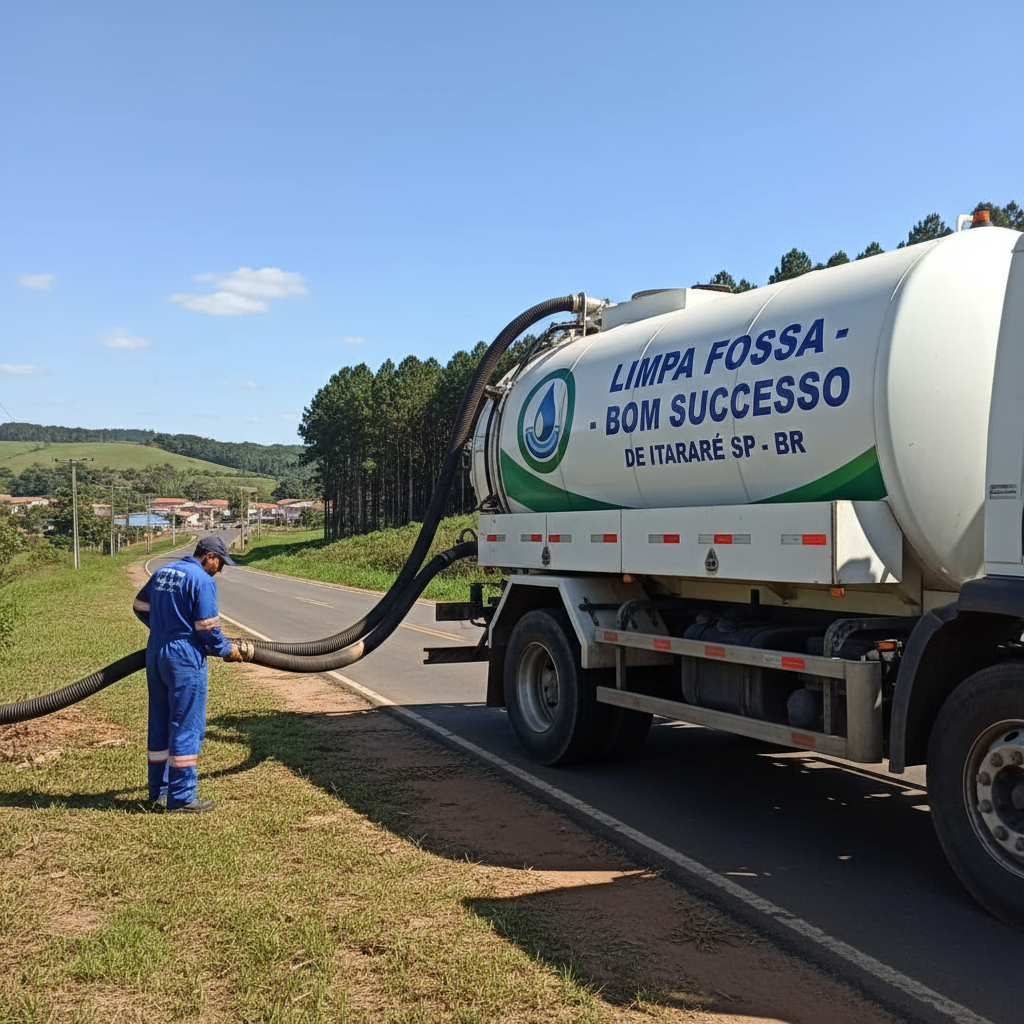 Limpa Fossa em Bom Sucesso de Itararé SP — caminhão e equipe da Limpa Fossa atendendo 24h