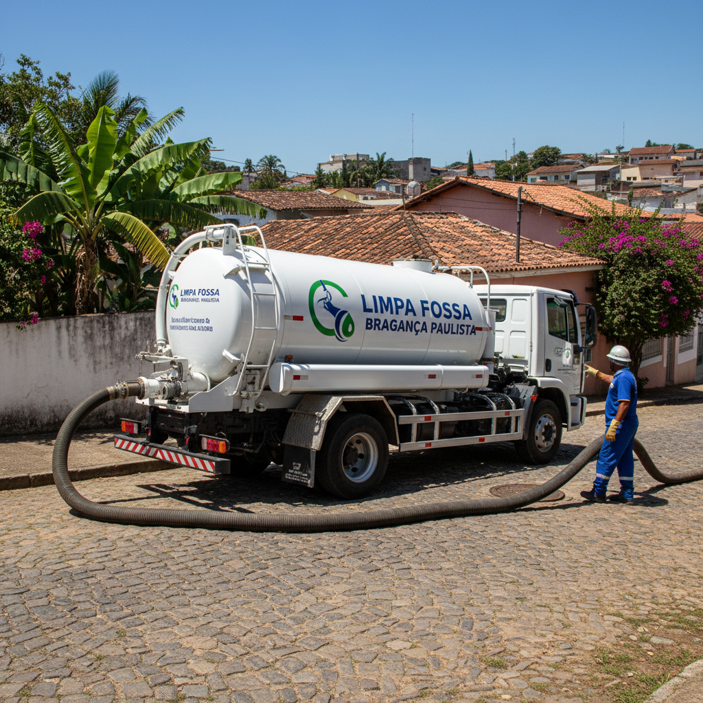 Limpa Fossa em Bragança Paulista SP — caminhão e equipe da Limpa Fossa atendendo 24h