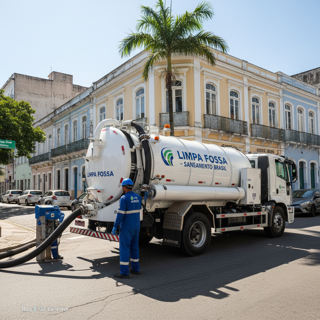 Limpa Fossa em Brás de Pina — caminhão e equipe da Limpa Fossa atendendo 24h