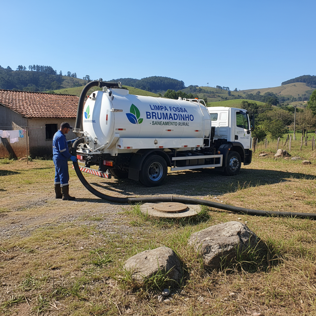 Limpa Fossa em Brumadinho — caminhão e equipe da Limpa Fossa atendendo 24h