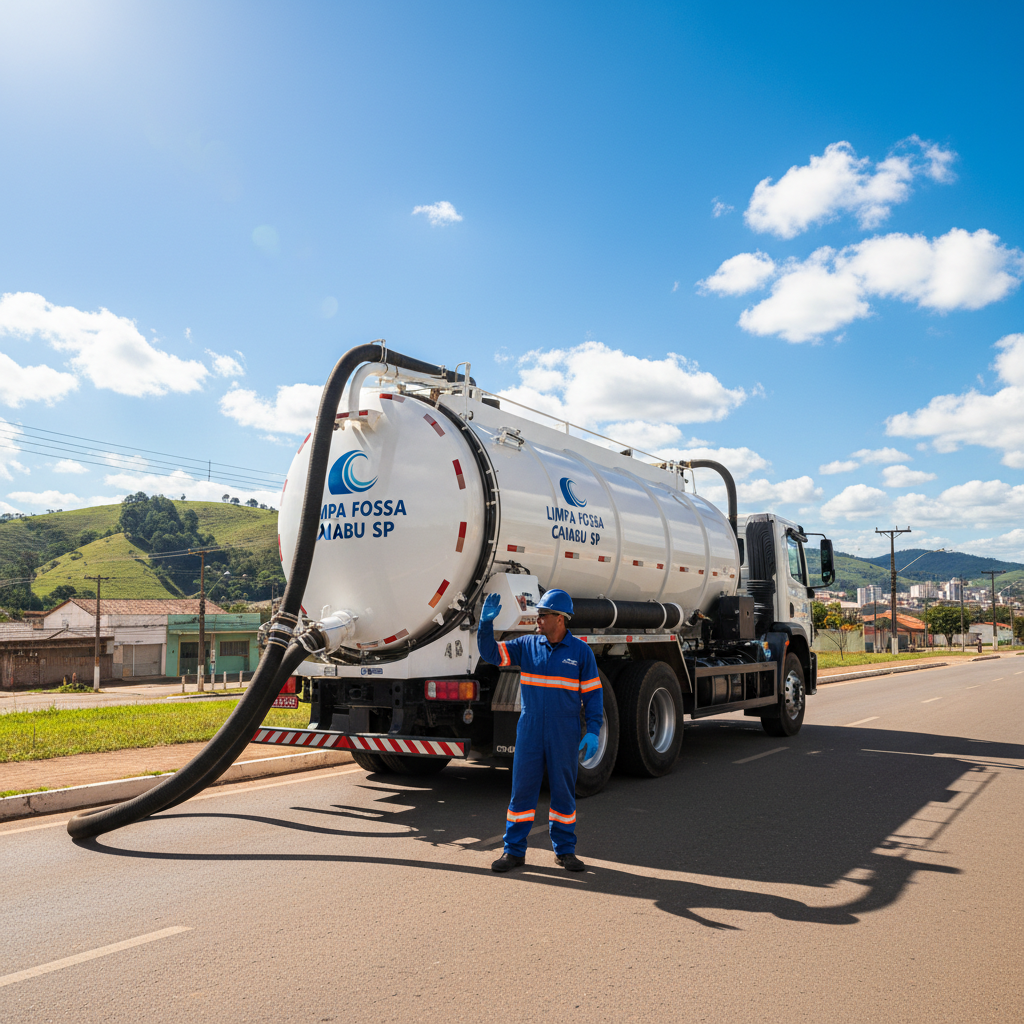 Limpa Fossa em Caiabu SP — caminhão e equipe da Limpa Fossa atendendo 24h