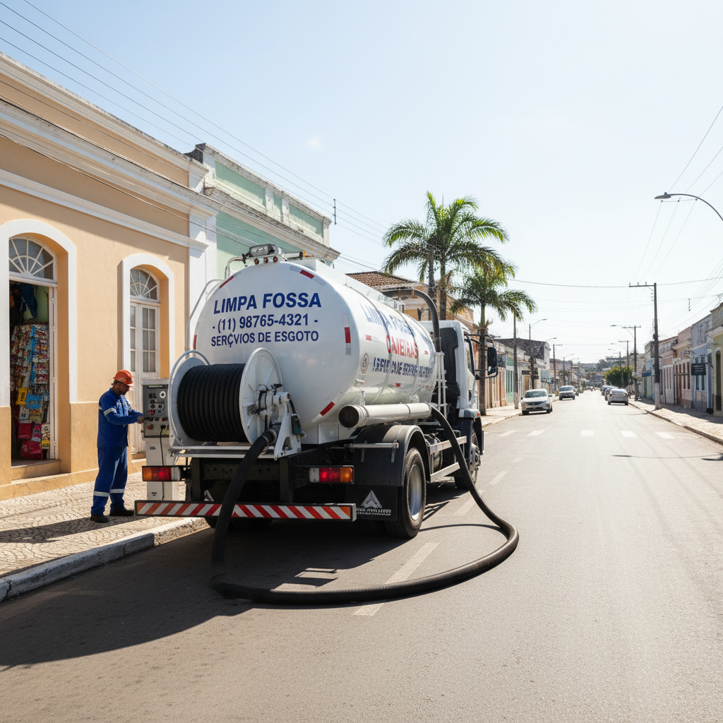Limpa Fossa em Caieiras SP — caminhão e equipe da Limpa Fossa atendendo 24h