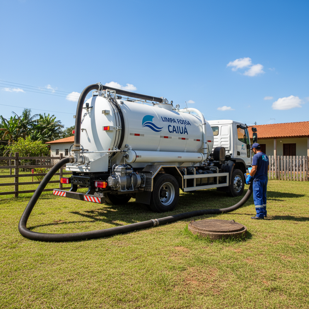 Limpa Fossa em Caiuá SP — caminhão e equipe da Limpa Fossa atendendo 24h