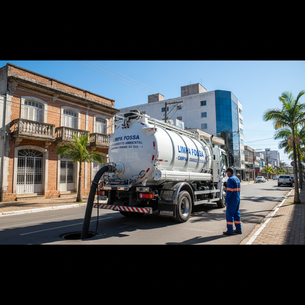 Limpa Fossa em Campina Grande do Sul SP — caminhão e equipe da Limpa Fossa atendendo 24h